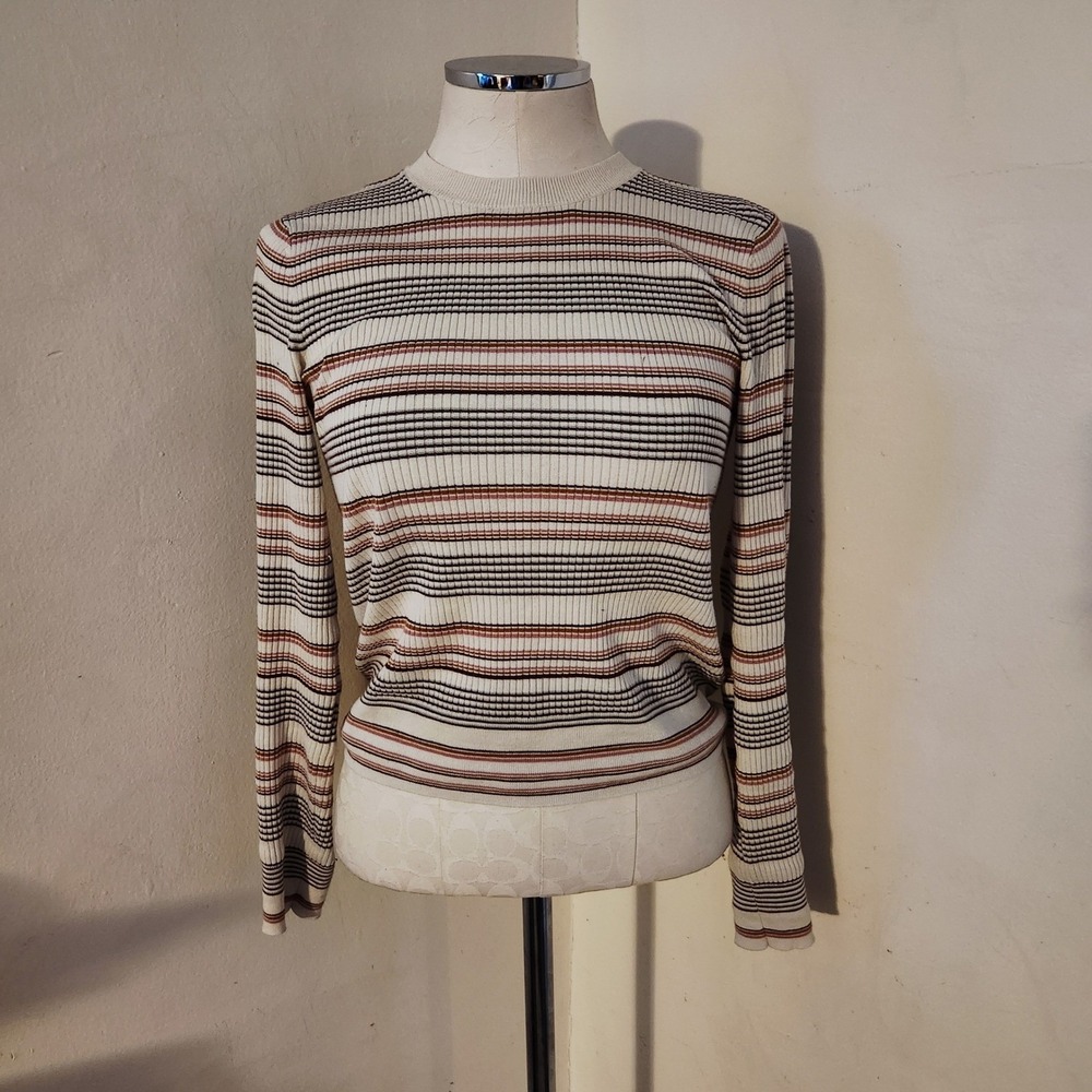 FRAME Ribbed Stripe Long‎ Sleeve Ribbed Top Offwhite Multi S